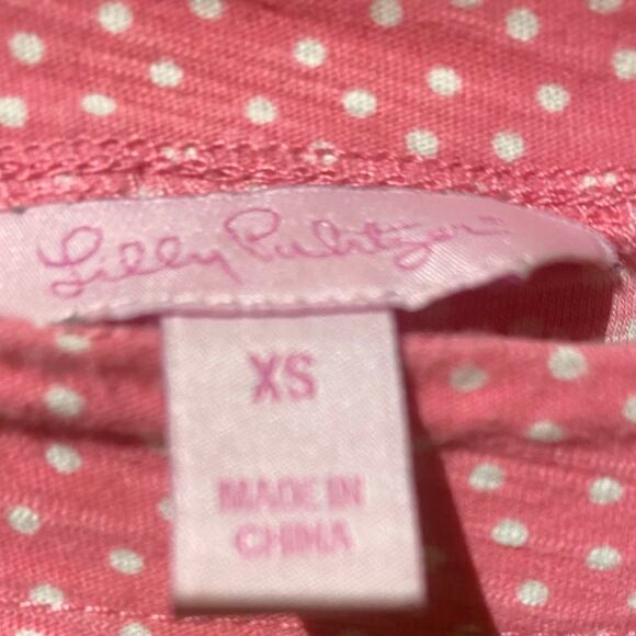 Lily Pulitzer Size XS polka dot shirt Pink White Knit half sleeve Preppy Femme - Picture 3 of 4